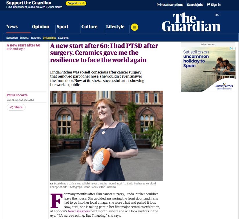 The Guardian: A new start after 60: I had PTSD after surgery. Ceramics gave me the resilience to face the world again