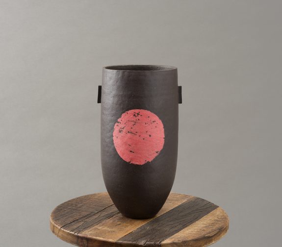 Black Vessel with red textured circle