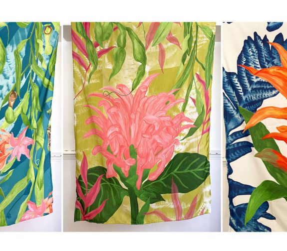 How she spends her colours - AO wallhangings printed on crepe de chine fabric