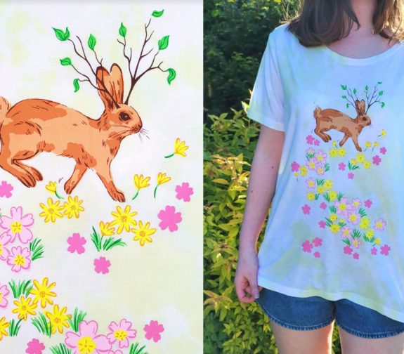Awaken healing spirits of spring - Rabbit and flowers t shirt print